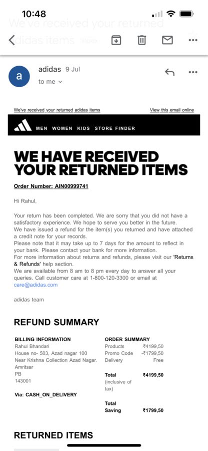 pakket afleveren adidas|Adidas e refund.